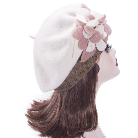 5928 Womens 100% Wool Bow Loretta Beret Floral Winter Basque French Artist main image 4